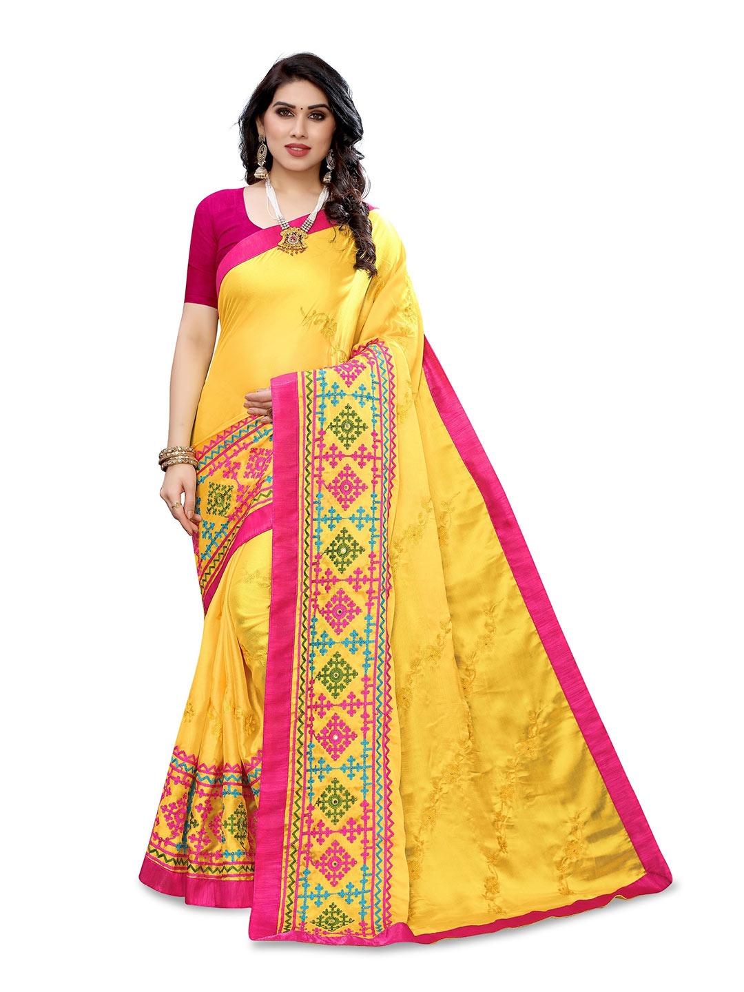 

KALINI Floral Embroidered Kanjeevaram Saree, Yellow