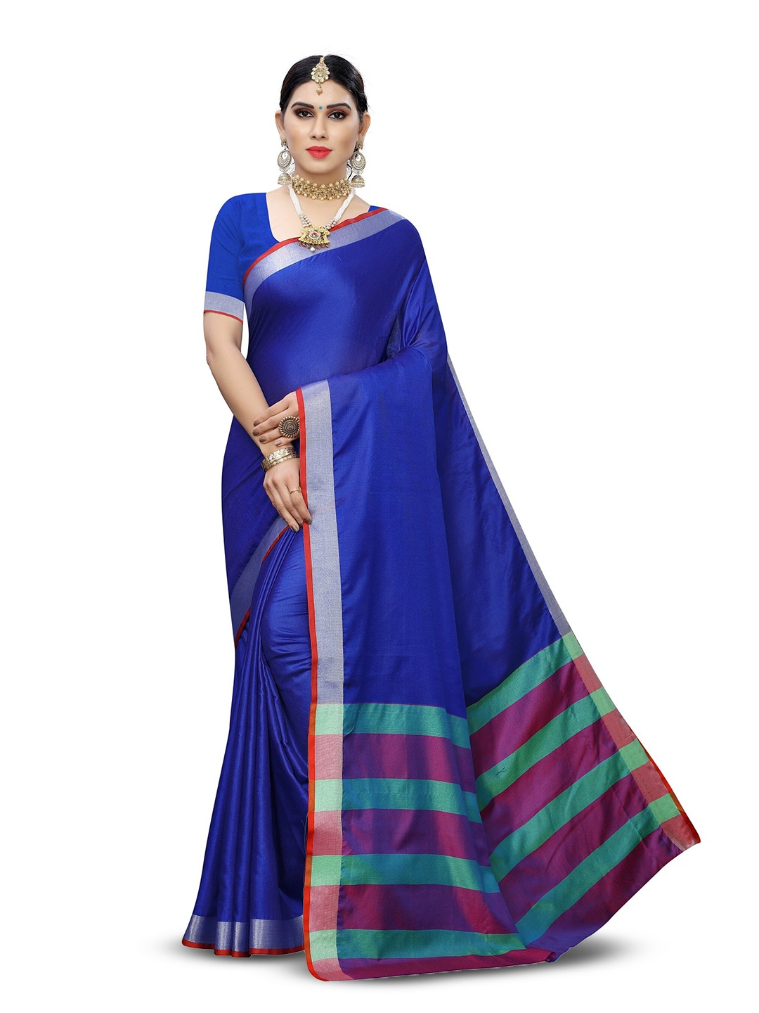 

KALINI Zari Silk Cotton Kanjeevaram Saree, Blue