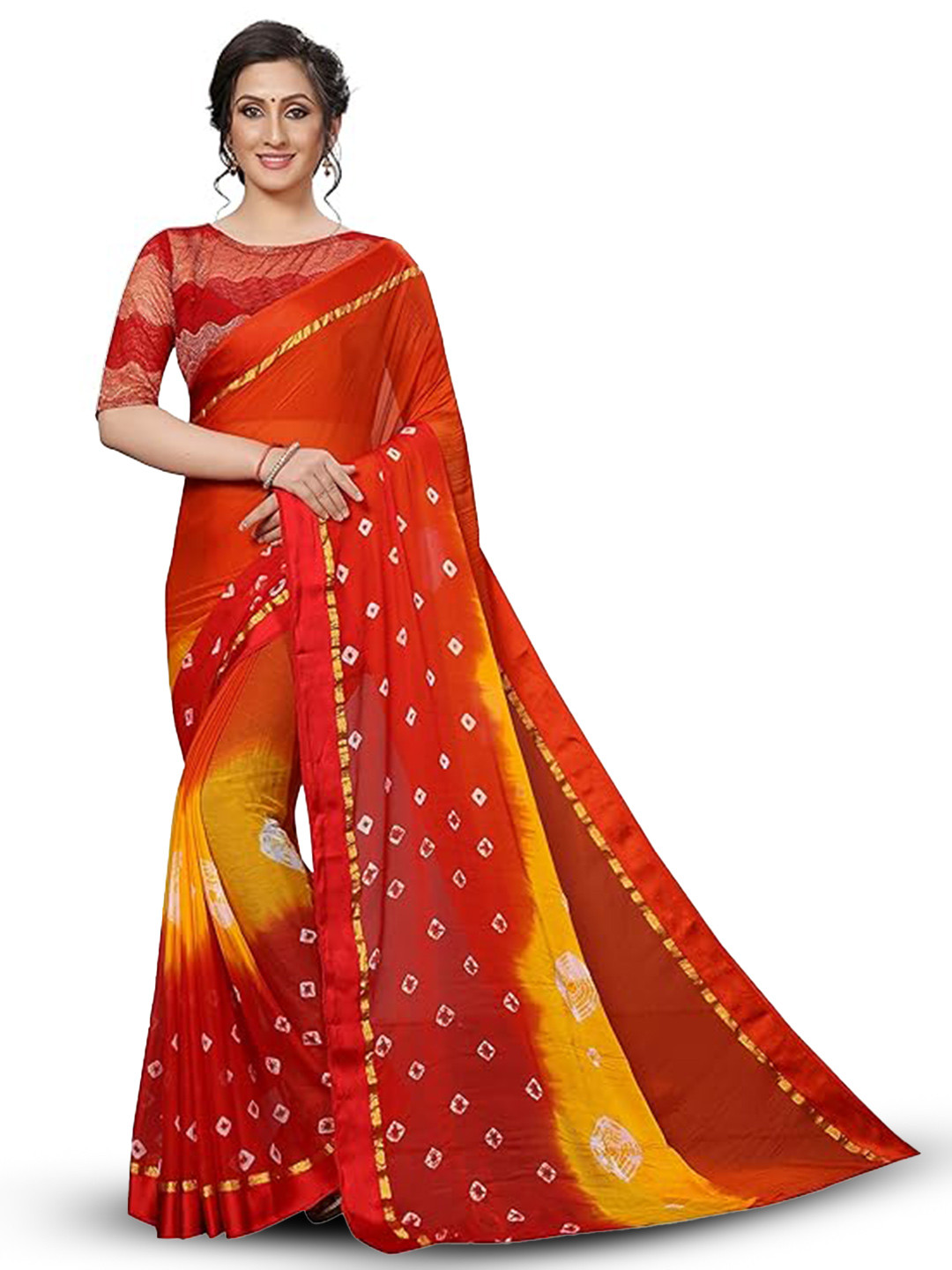 

KALINI Bandhani Kanjeevaram Saree, Red