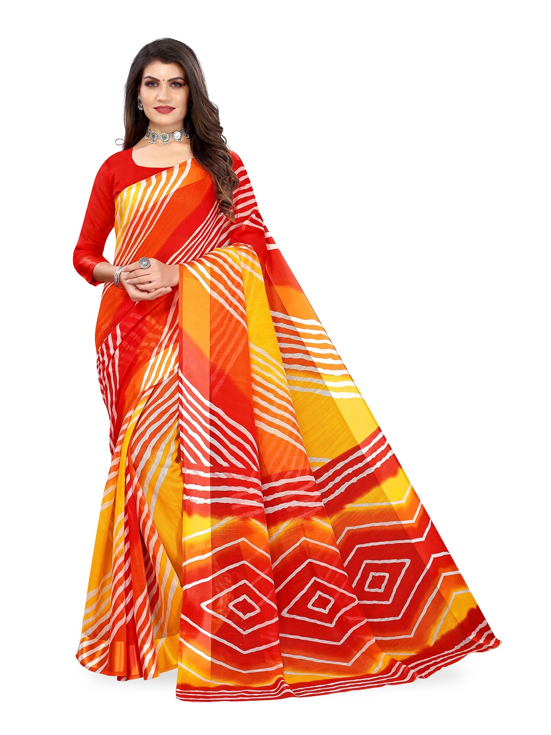 

KALINI Leheriya Kanjeevaram Saree, Red