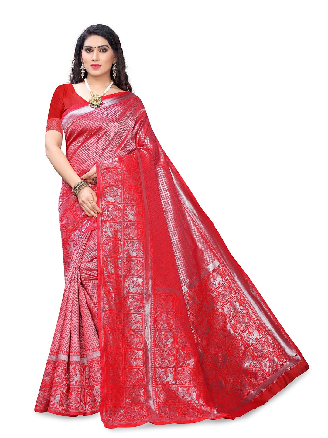 

KALINI Woven Design Zari Kanjeevaram Saree, Pink