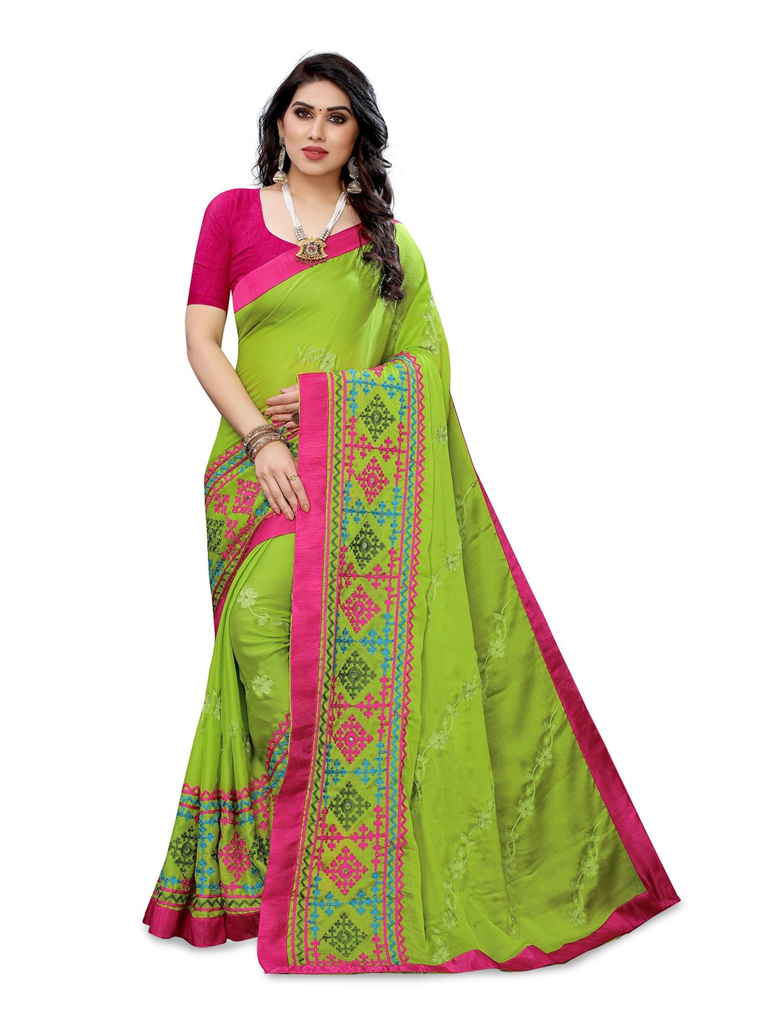 

KALINI Embroidered Kanjeevaram Saree, Green