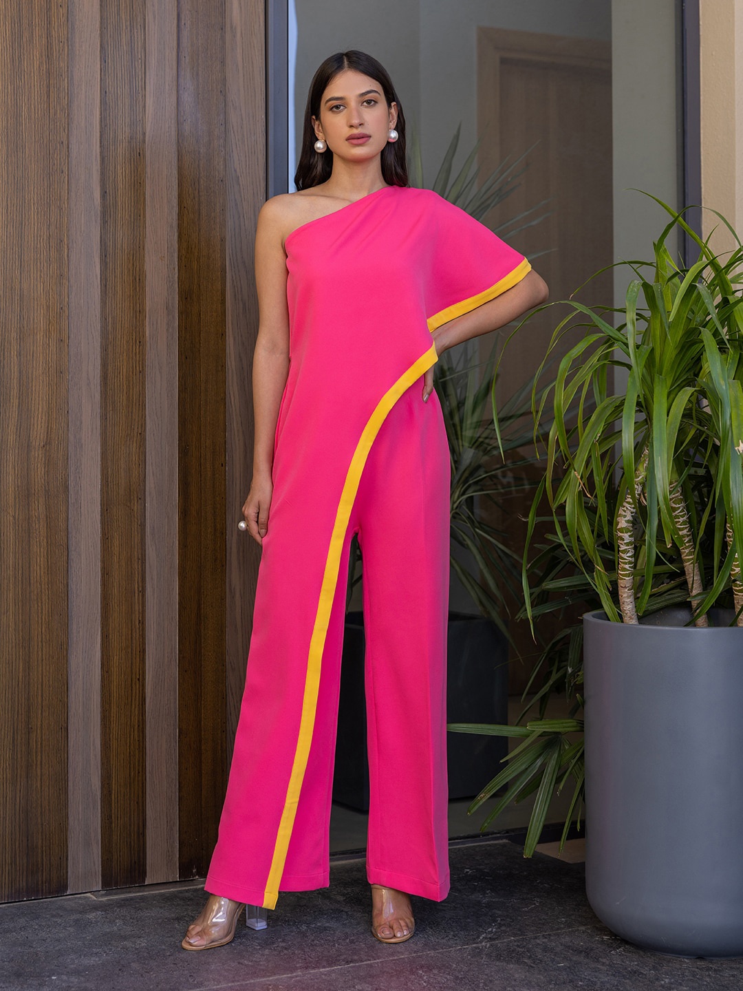 

B'Infinite One Shoulder Basic Jumpsuit, Pink
