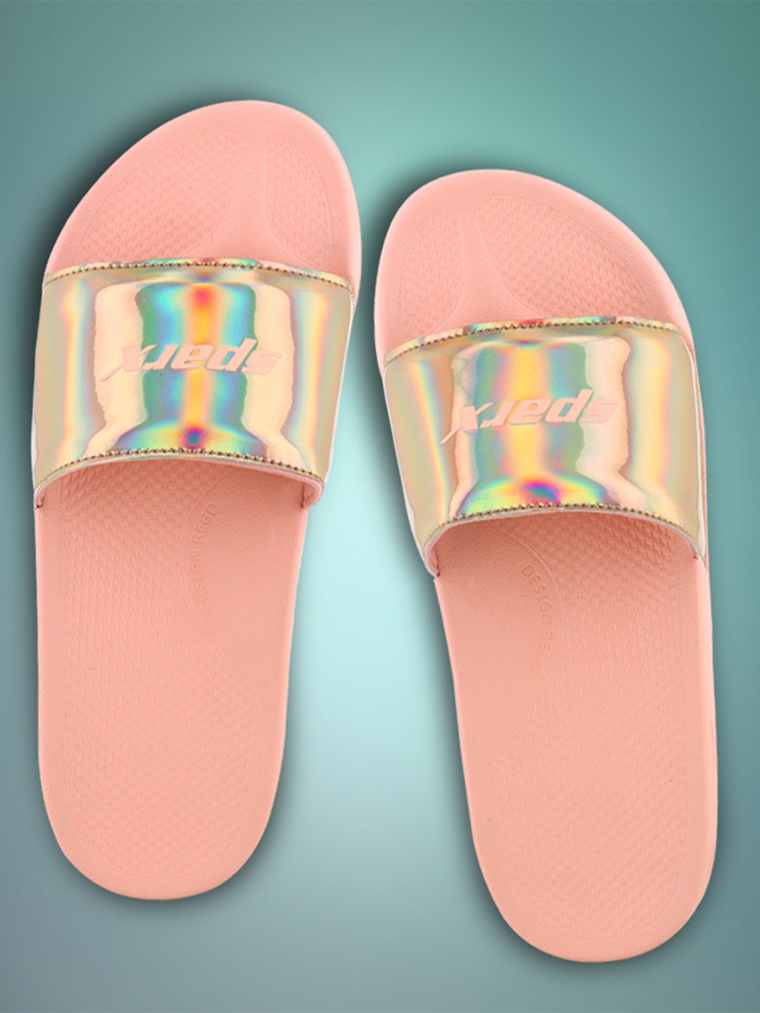 

Sparx Women Typography Printed Sliders, Peach