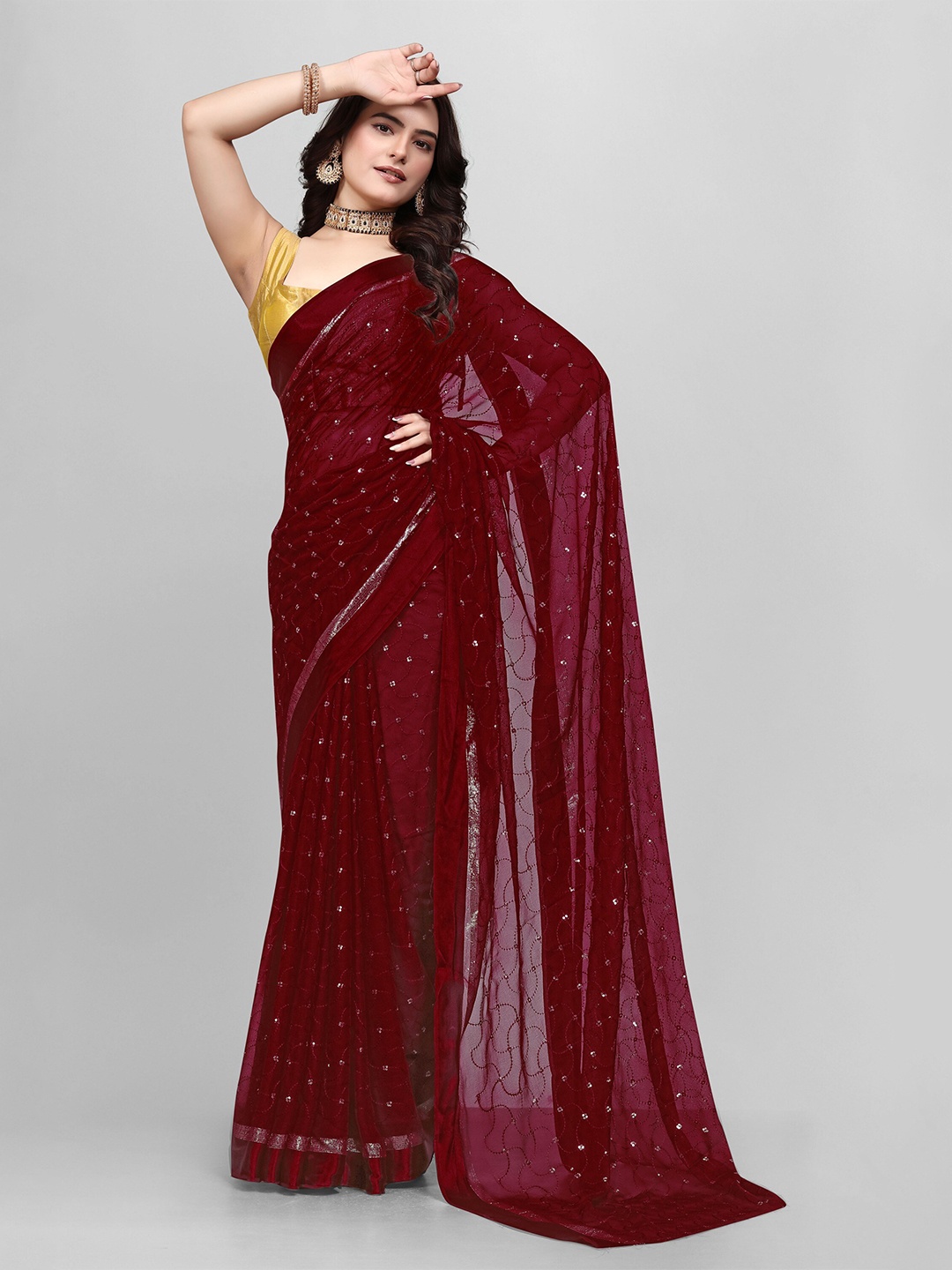 

Avojee Embellished Sequinned Saree, Maroon