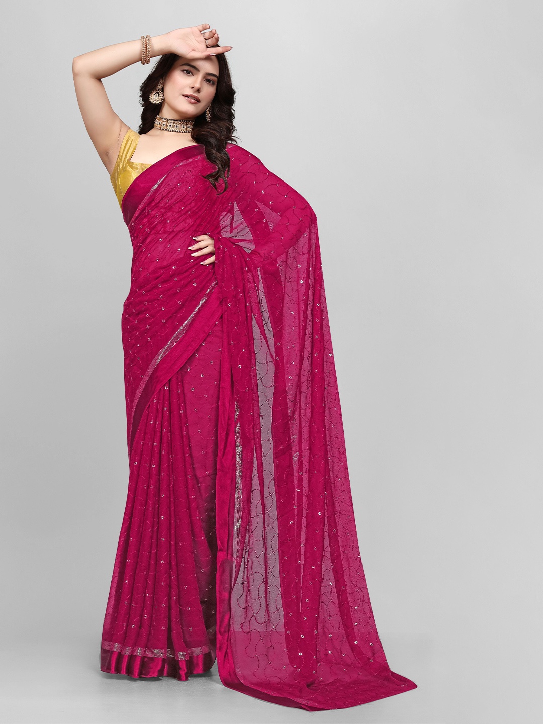 

Avojee Embellished Sequinned Saree, Pink