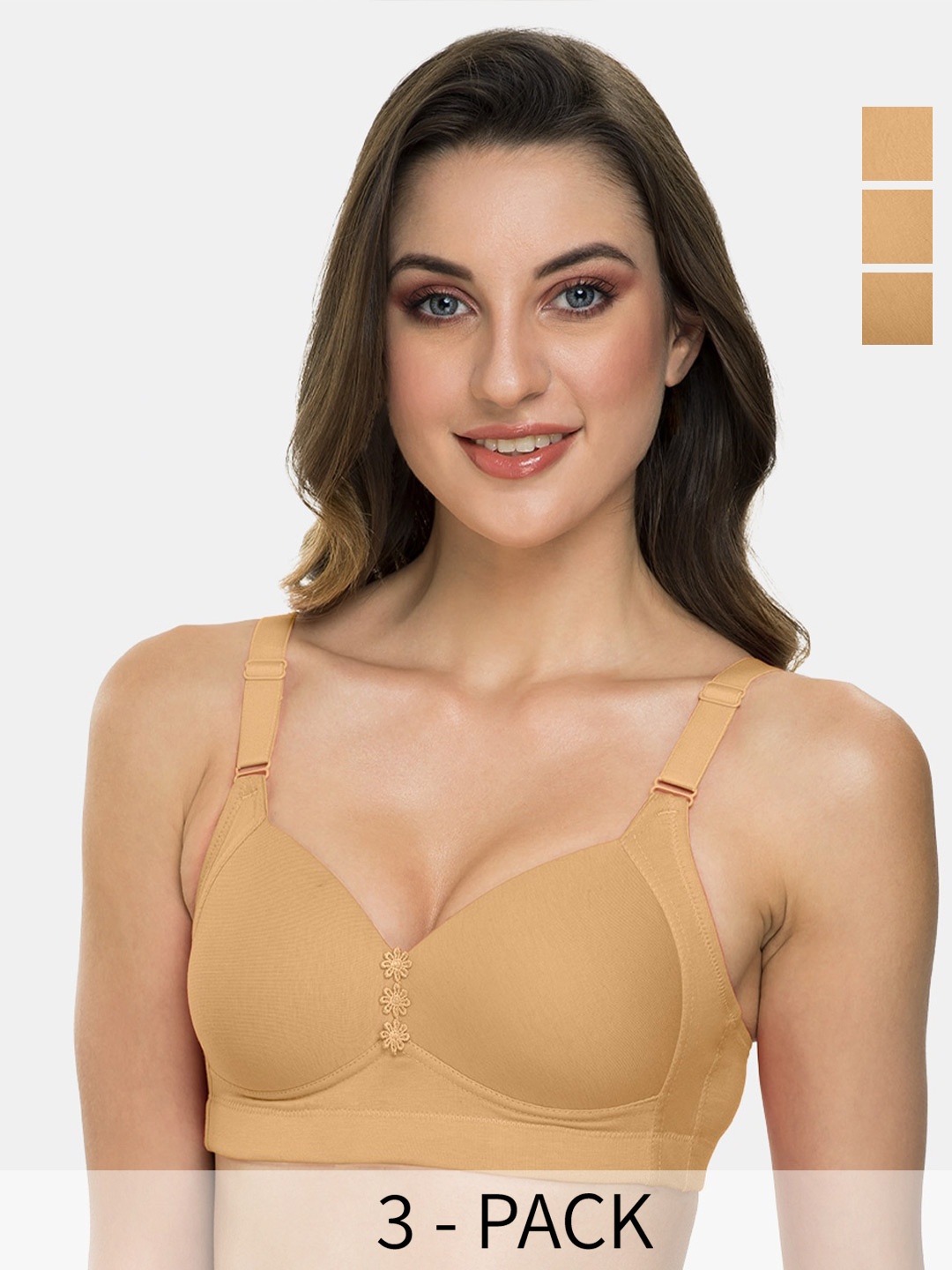 

Tweens Pack Of 3 Medium Coverage Lightly Padded Cotton Minimizer Bra With All Day Comfort, Beige