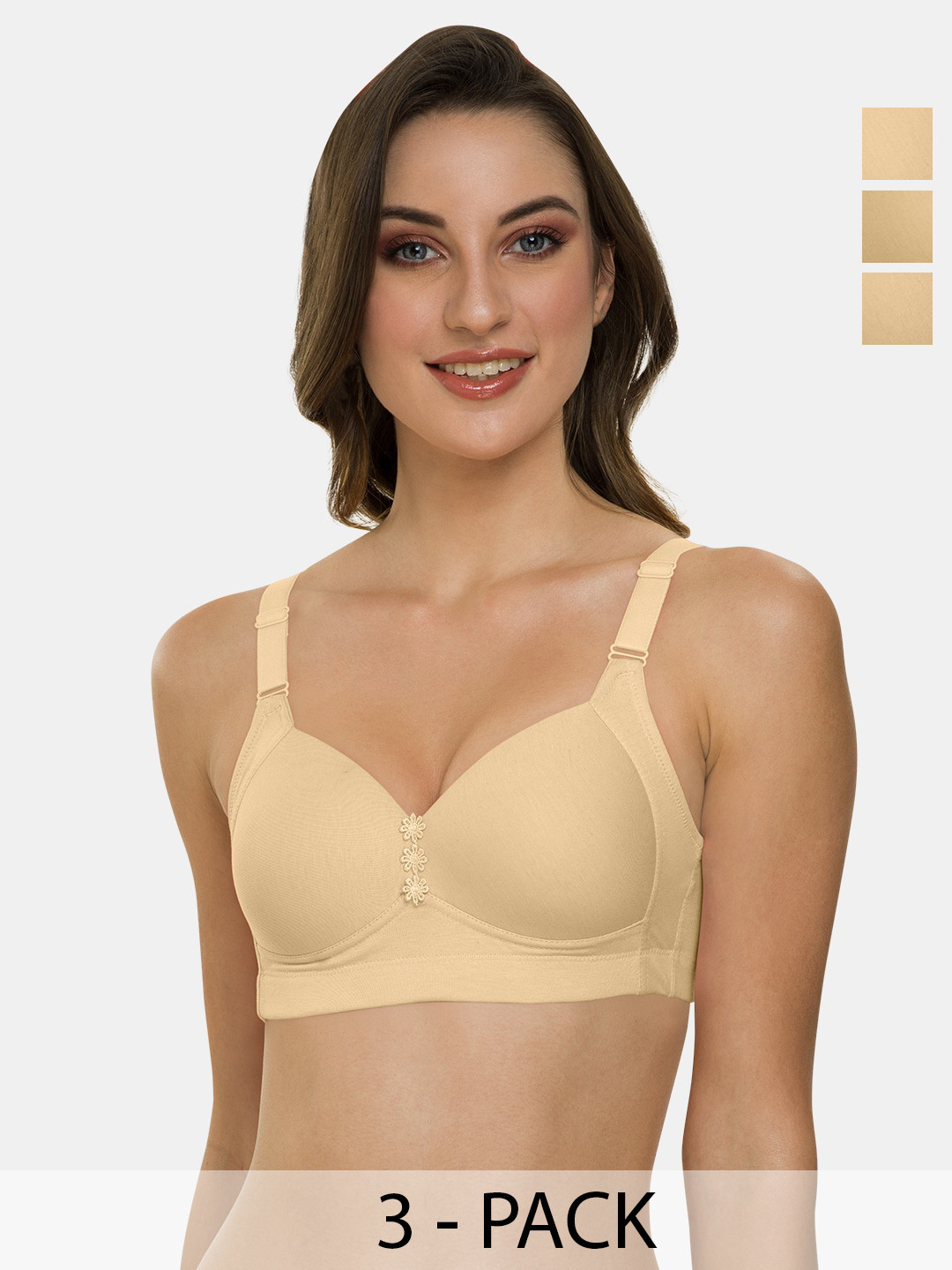 

Tweens Pack Of 3 Medium Coverage Lightly Padded Cotton Minimizer Bra With All Day Comfort, Beige