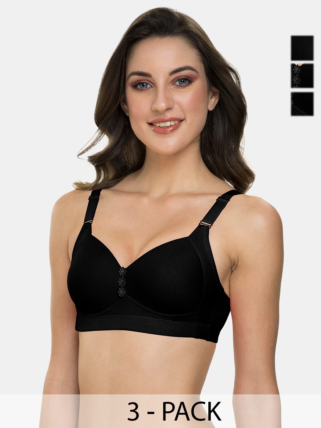 

Tweens Pack Of 3 Full Coverage Lightly Padded T-shirt Bras With All Day Comfort, Black