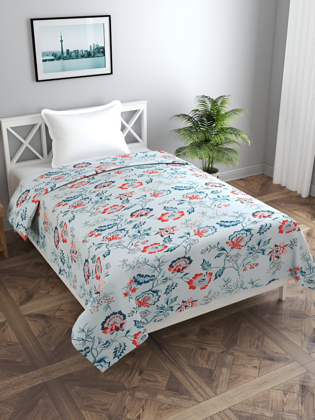

MORADO Blue & Red Floral Printed Cotton Duvet Cover