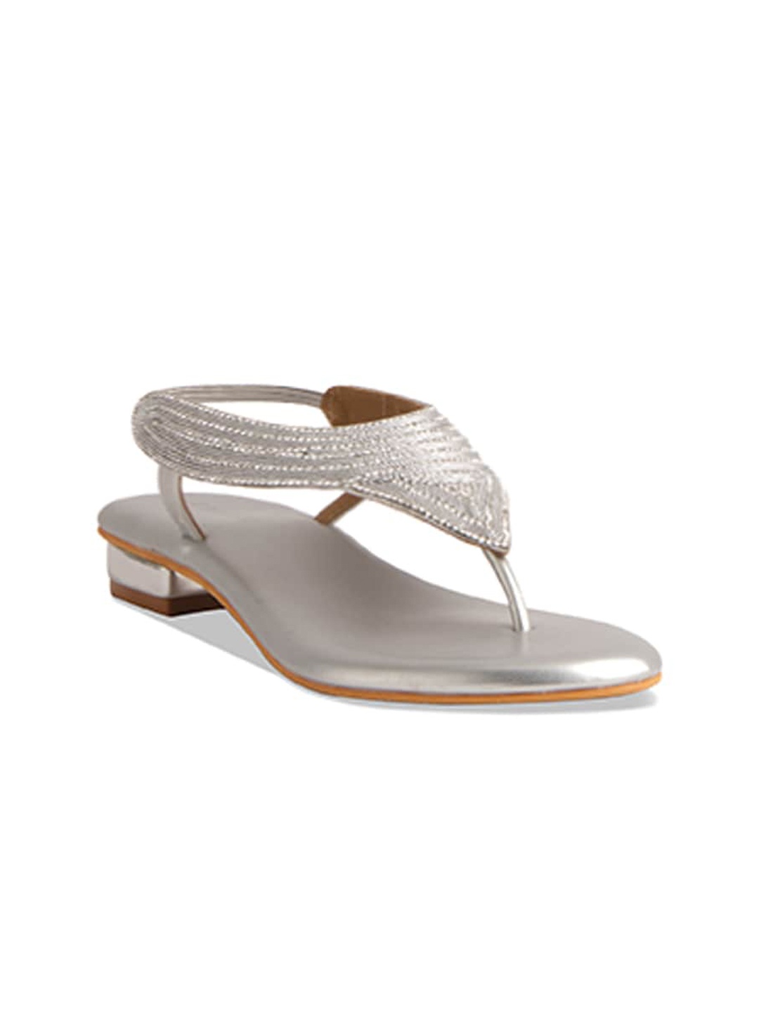 

ERIDANI Women Embellished T-Strap Flats, Silver