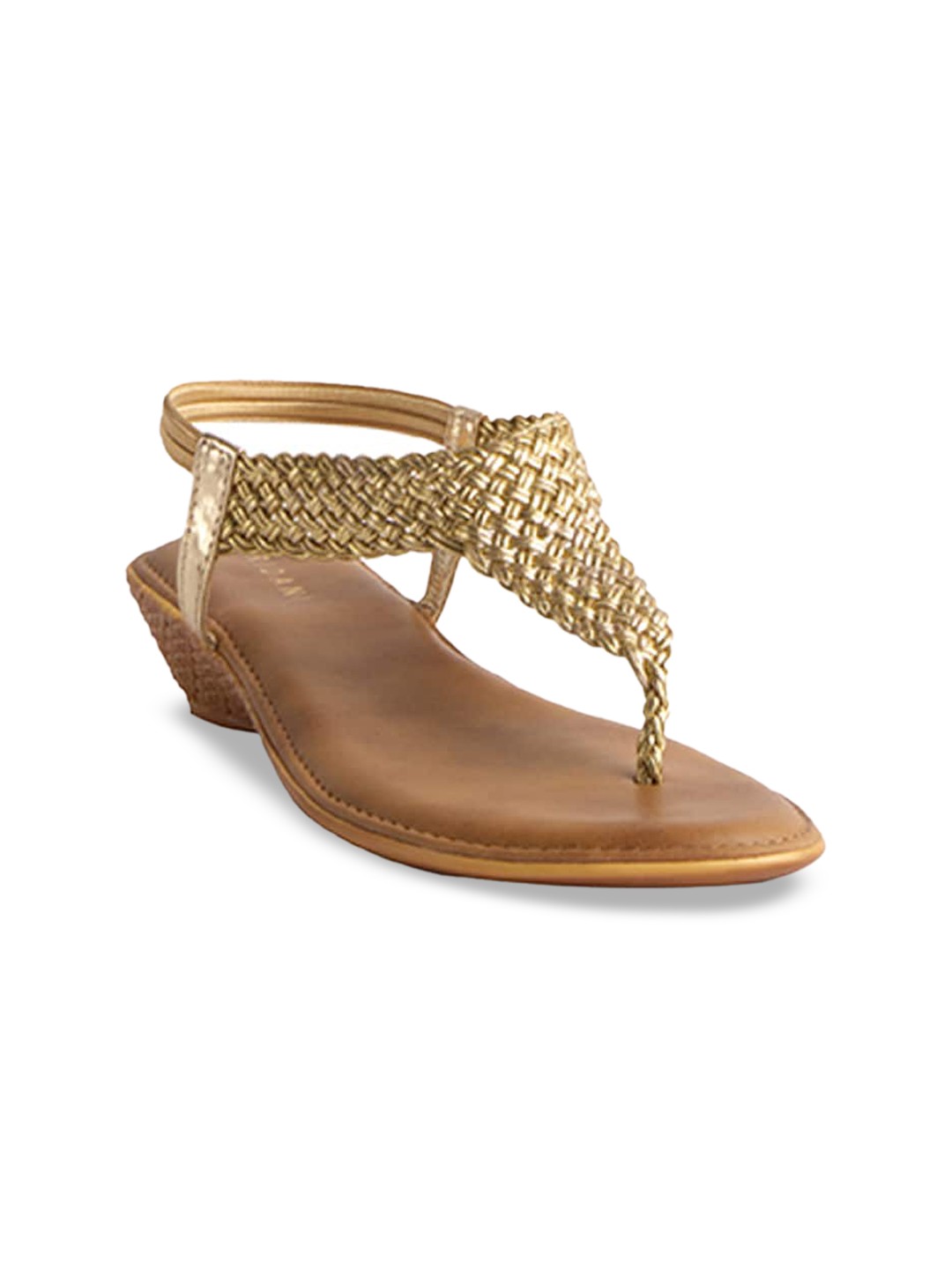 

ERIDANI Textured Open Toe T-Strap Flats, Gold