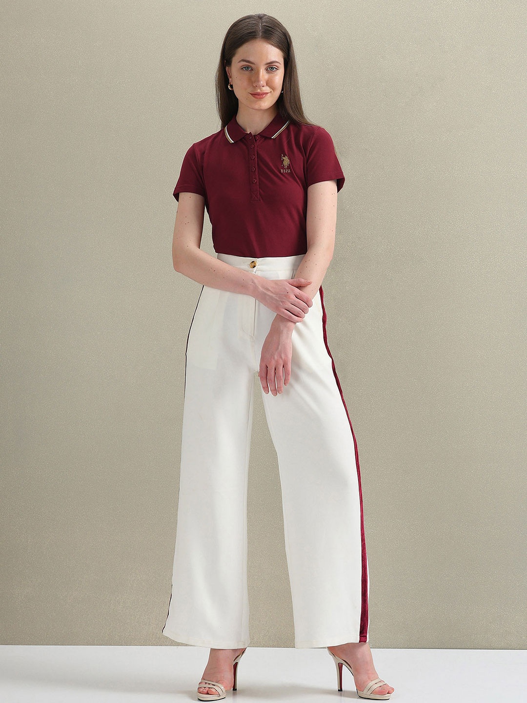 

U.S. Polo Assn. Women Polo Collar Pique T-shirt, Maroon