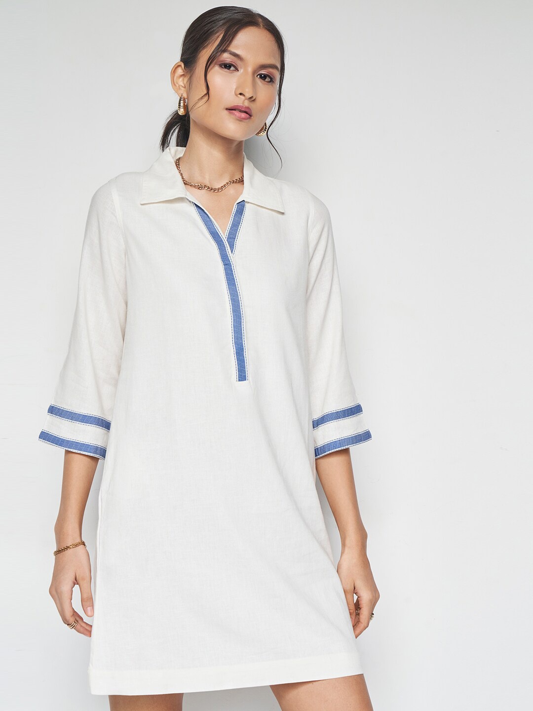 

AND Shirt Collar Straight T-shirt Dress, White