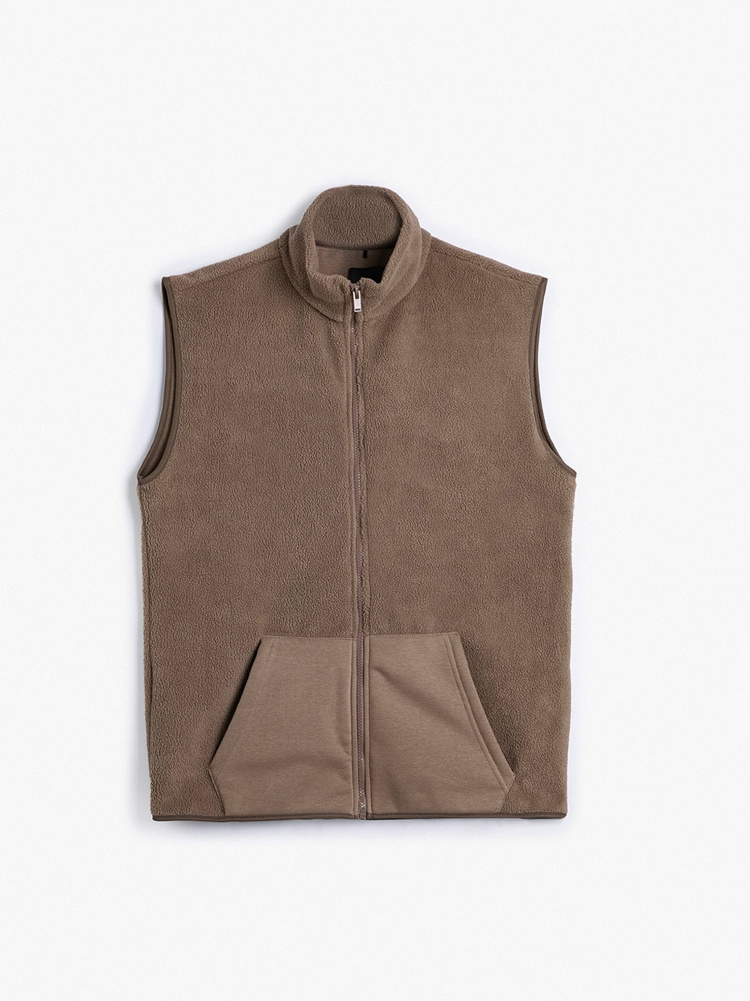 

Koton Men Mock Collar Sleeveless Fleece Gilet Jacket, Brown