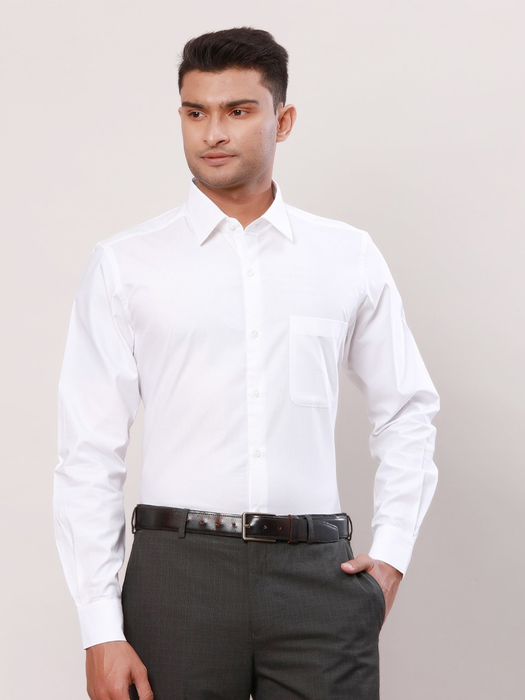 

Raymond Contemporary Fit Self Design Cotton Formal Shirt, White