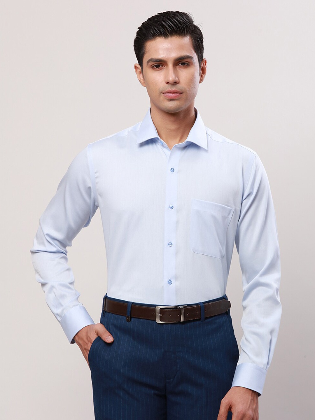 

Raymond Long Sleeves Cotton Cutaway Collar Shirt, Blue