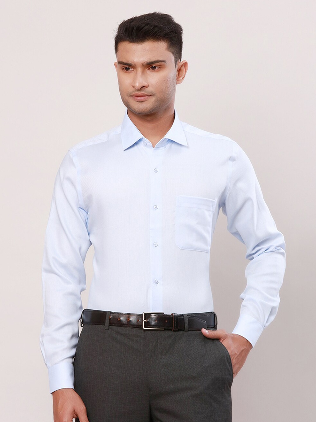 

Raymond Contemporary Fit Self Design Cotton Formal Shirt, Blue