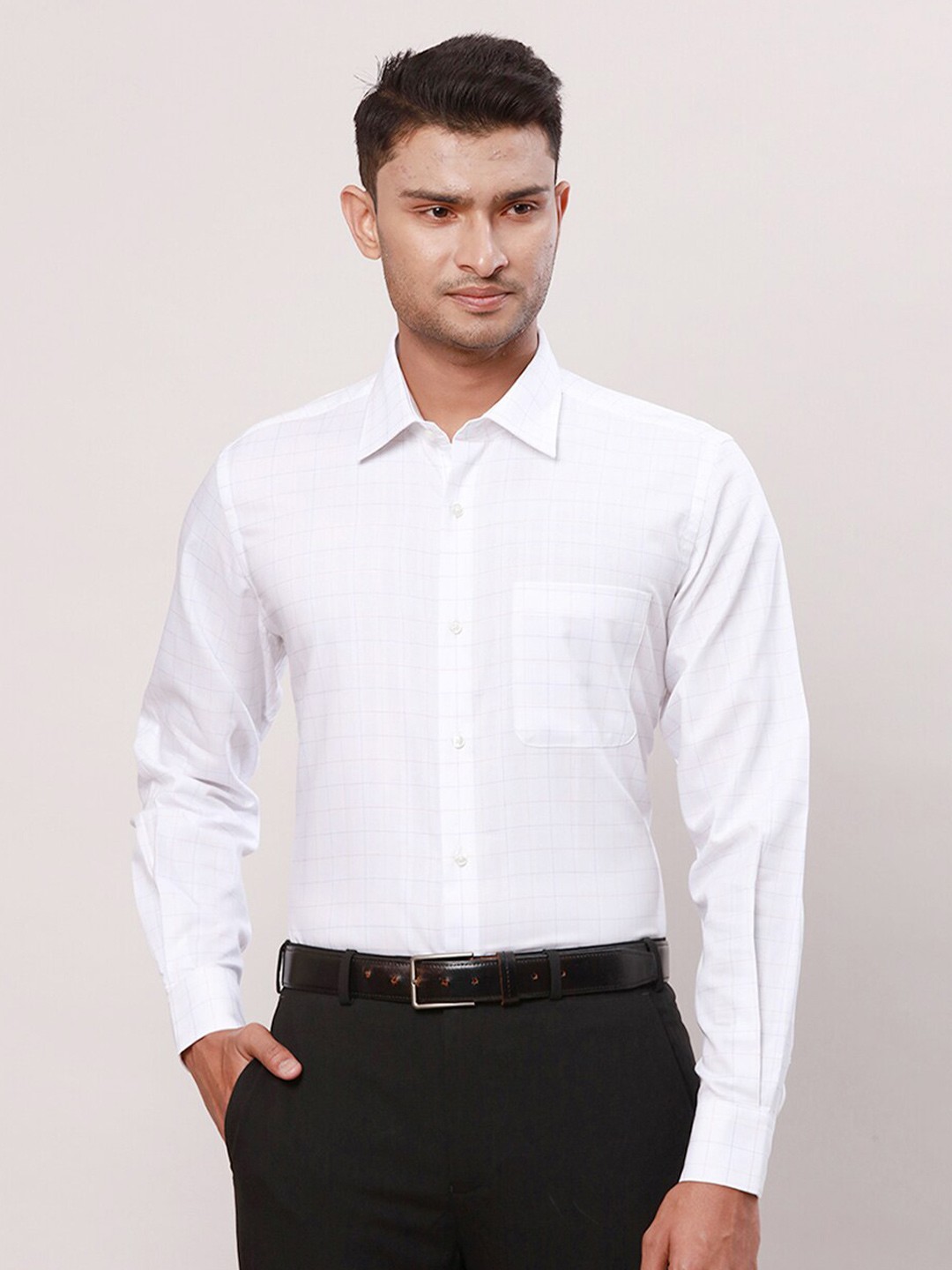 

Raymond Checked Cotton Cutaway Collar Shirt, Yellow