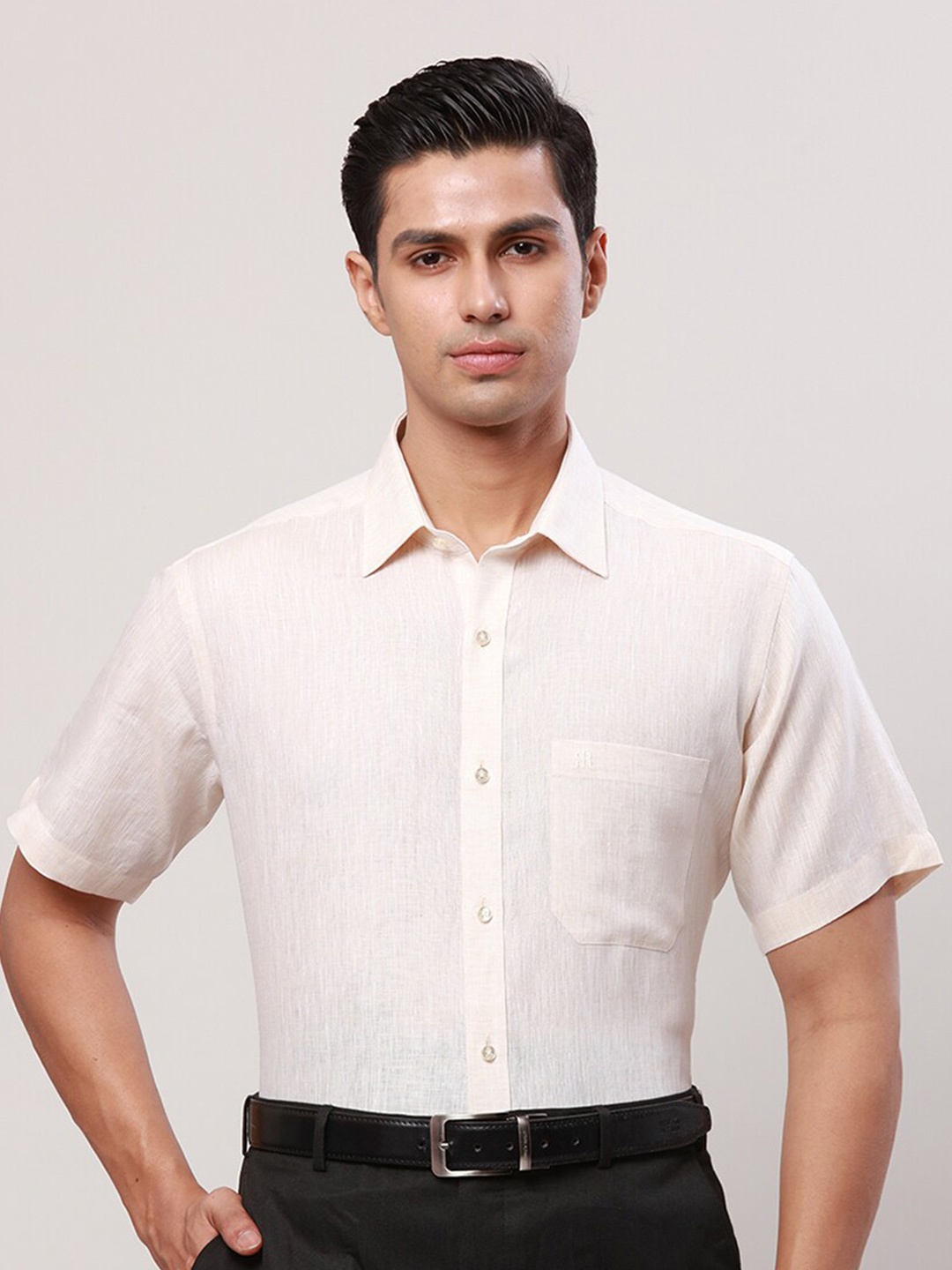

Raymond Self Design Cutaway Collar Linen Formal Shirt, Beige