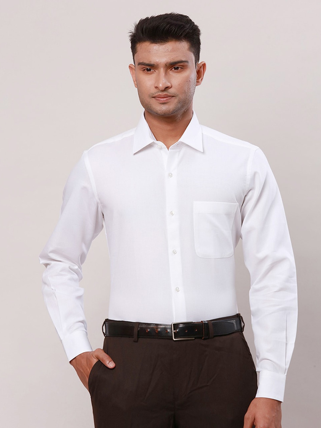 

Raymond Contemporary Fit Self Design Textured Cotton Formal Shirt, White