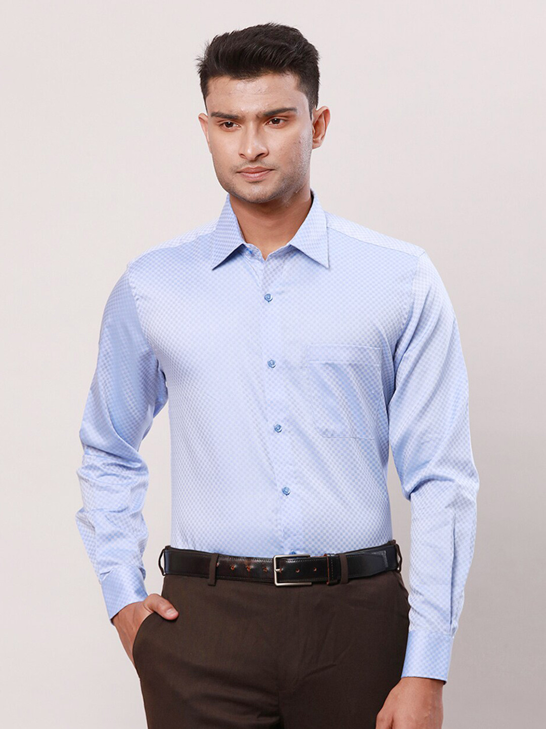 

Raymond Gingham Checked Contemporary Fit Cutaway Collar Cotton Formal Shirt, Blue