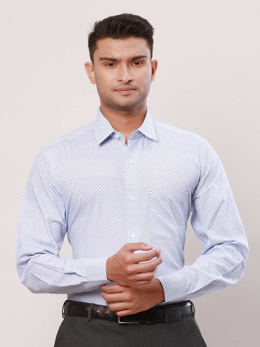 

Raymond Self-Design Textured Cotton Formal Shirt, Blue