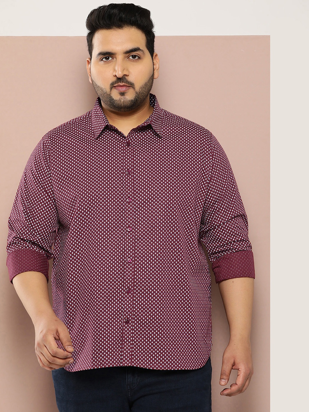 

Sztori Men Plus Size Micro Ditsy Printed Pure Cotton Casual Shirt, Maroon