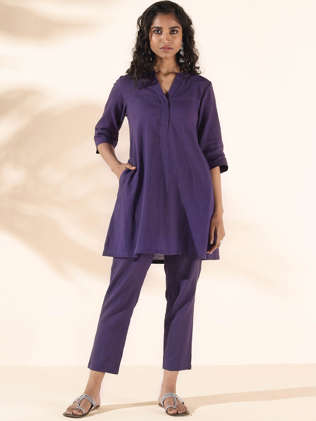 

trueBrowns V-Neck Pure Cotton Tunic & Trouser, Purple