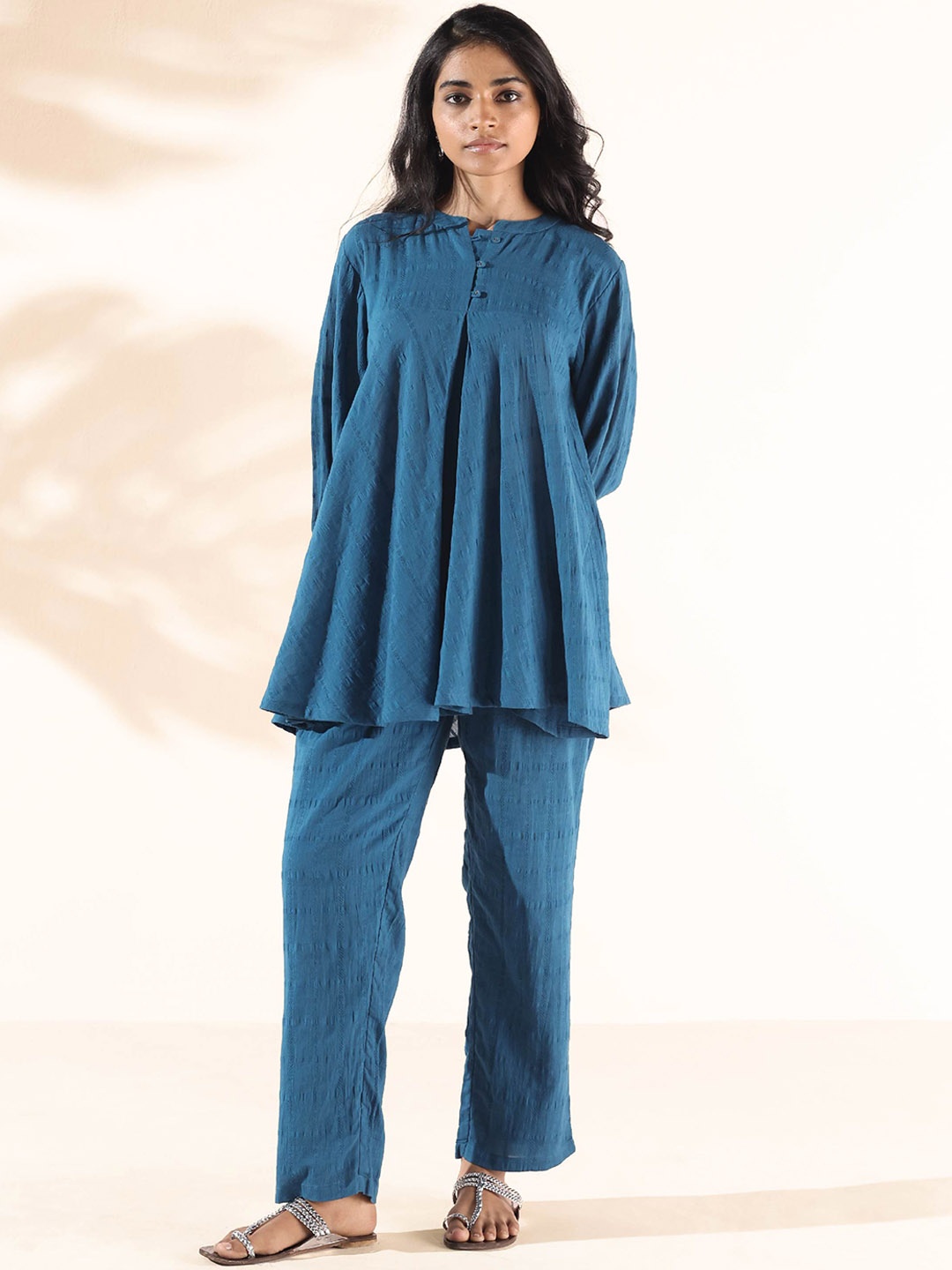 

trueBrowns Malang Pure Cotton Top With Trousers Co-Ords, Blue