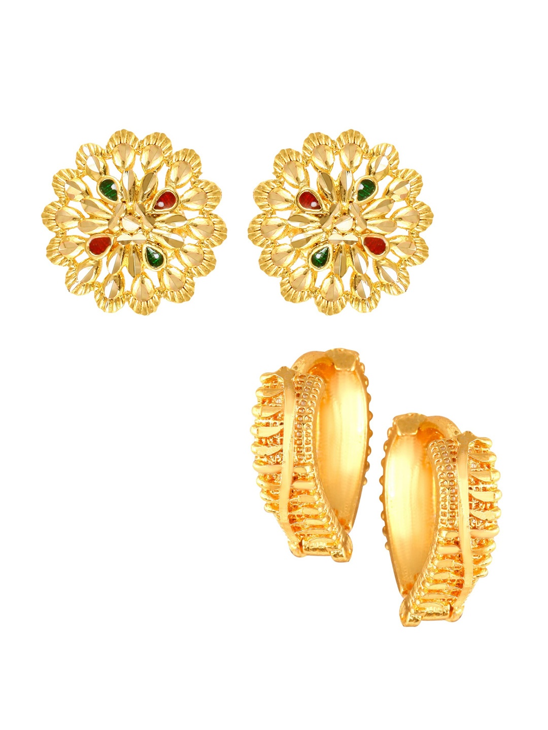 

Vighnaharta Set Of 2 Contemporary Studs Earrings, Gold