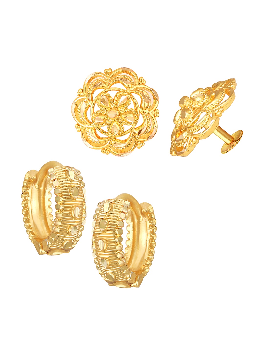 

Vighnaharta Set Of 2 Gold-Plated Contemporary Stud & Hoop Earrings