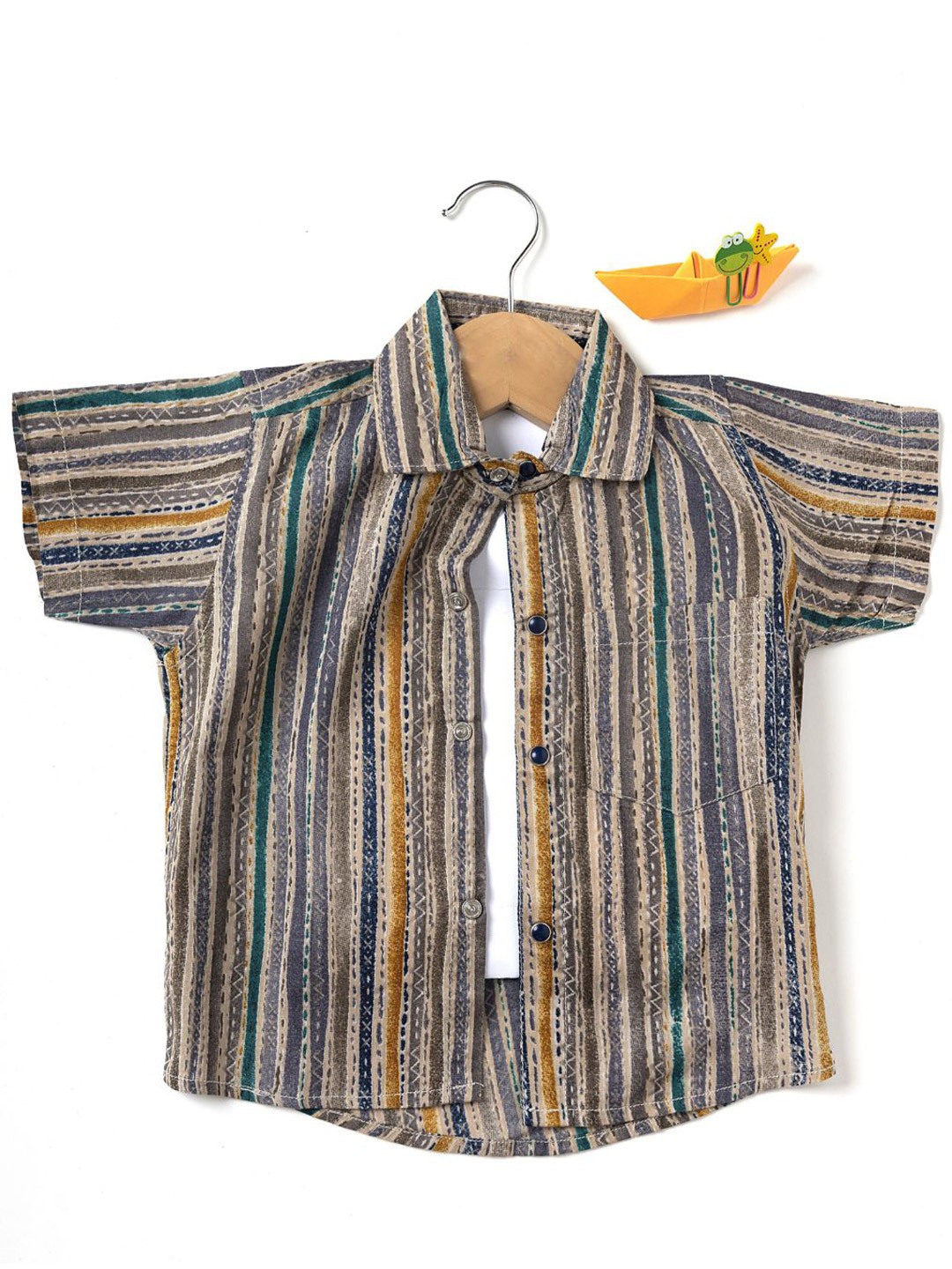 

BAESD Boys Toddlers Relaxed Multi Striped Organic Cotton Semiformal Shirt, Grey