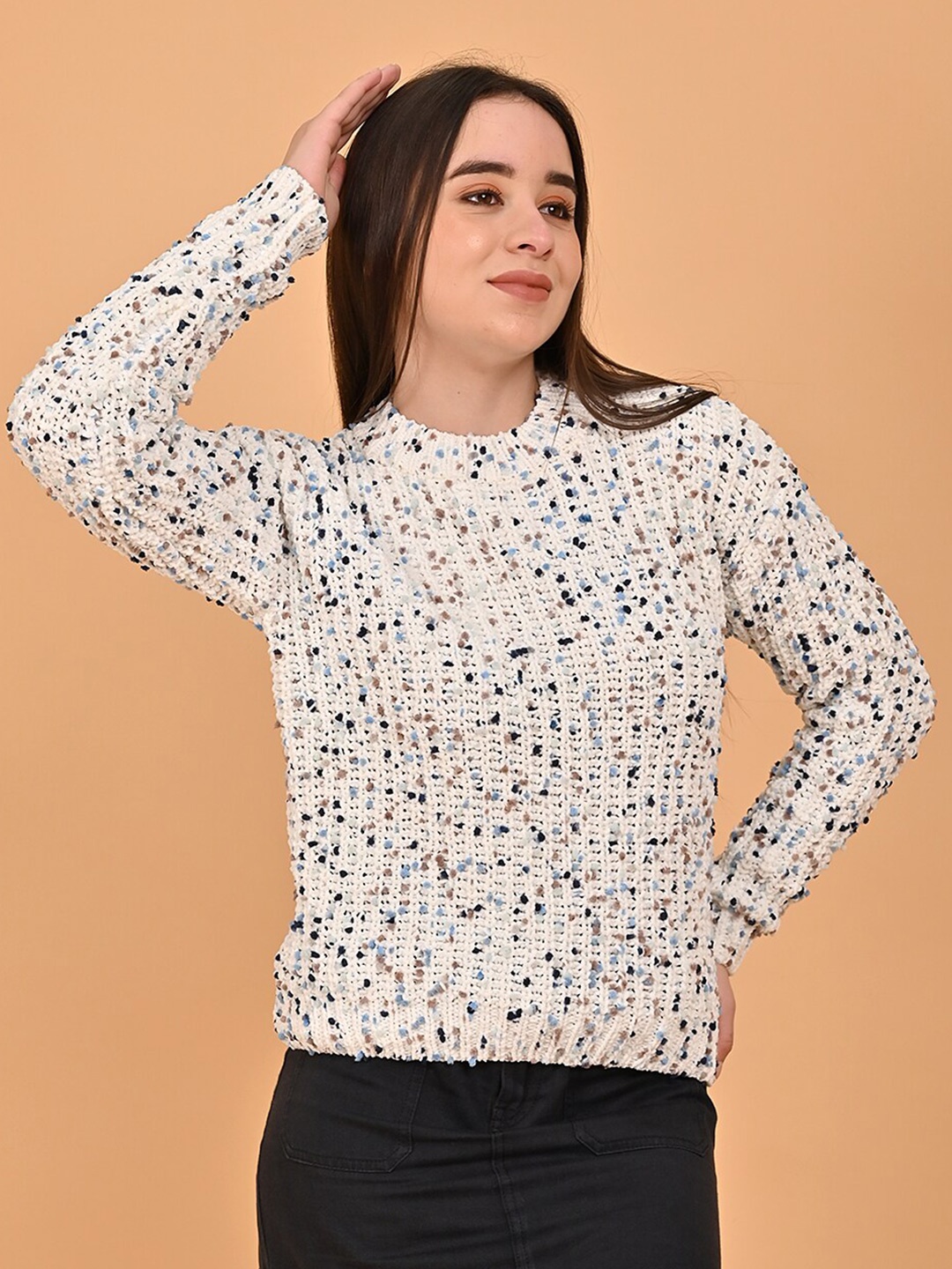

NoBarr Abstract Printed Acrylic Pullover Sweater, White