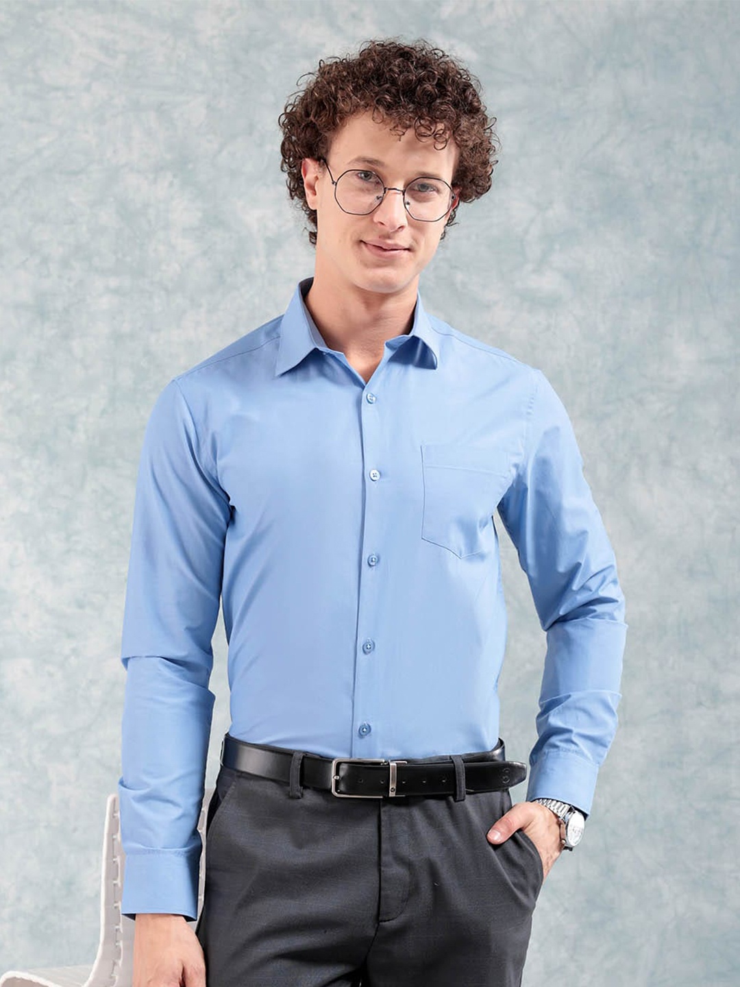 

The Indian Garage Co. X Luxe Slim Fit Long Sleeves Cotton Opaque Formal Shirt, Blue