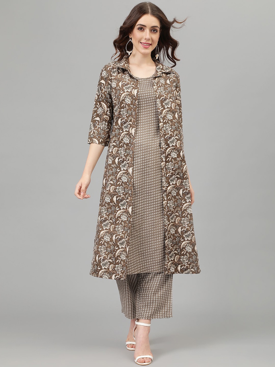 

Khushal K Ethnic Motifs Printed Regular Kurta with Palazzos, Brown