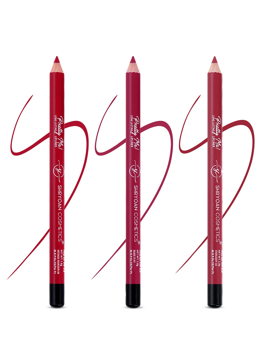 

SHRYOAN Set Of 3 Pretty Me Bold Lipliner & Eye Liner Matte Pencil - 1.8g Each - 04-07-10, Pink
