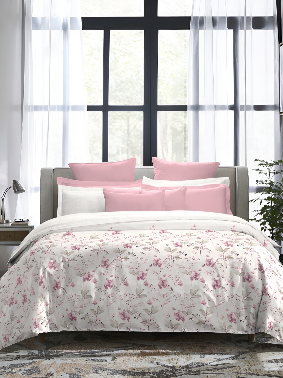 

TRIDENT Primrose Indulgence Flat 300TC King Cotton Bedsheet Set, Pink