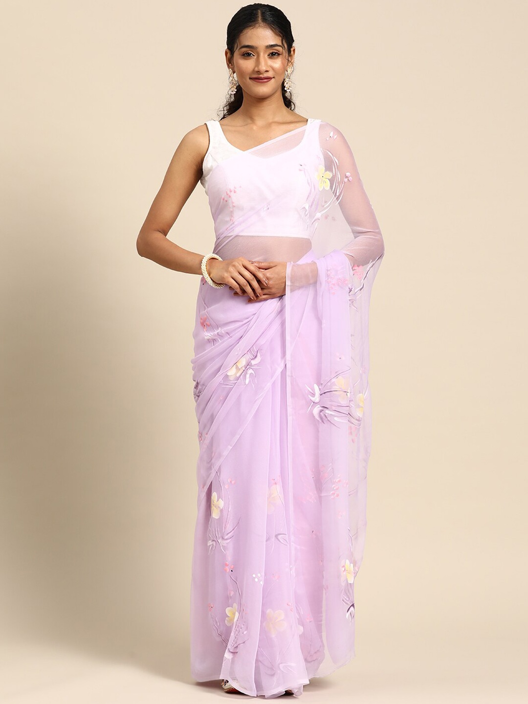 

La Vastraa Floral Printed Saree, Purple