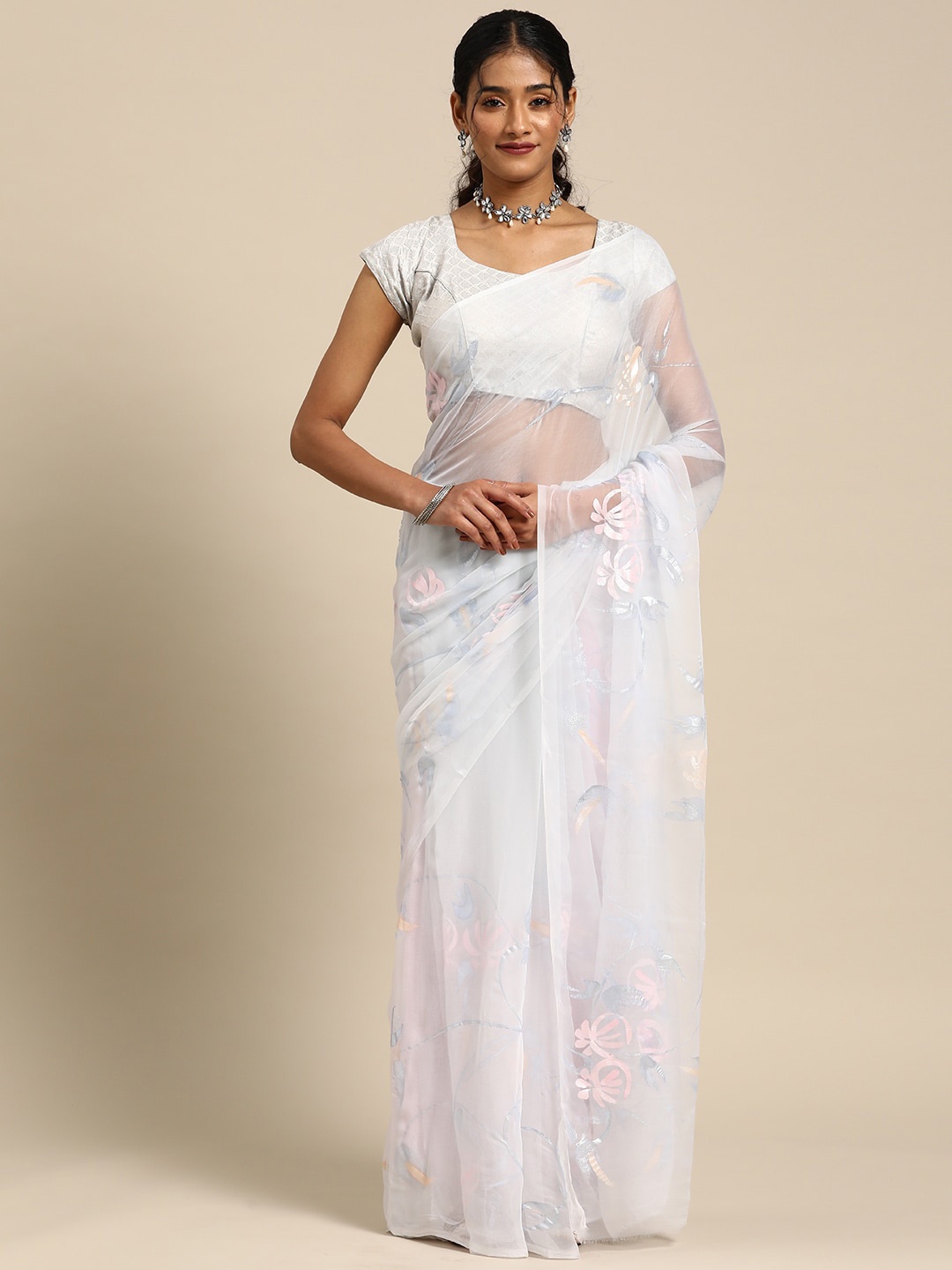 

La Vastraa Floral Saree, Grey