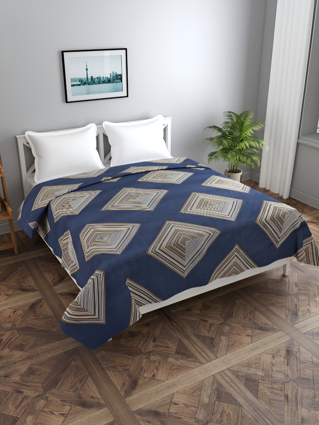 

MORADO Dark Blue & White Printed Double Queen Duvet Cover