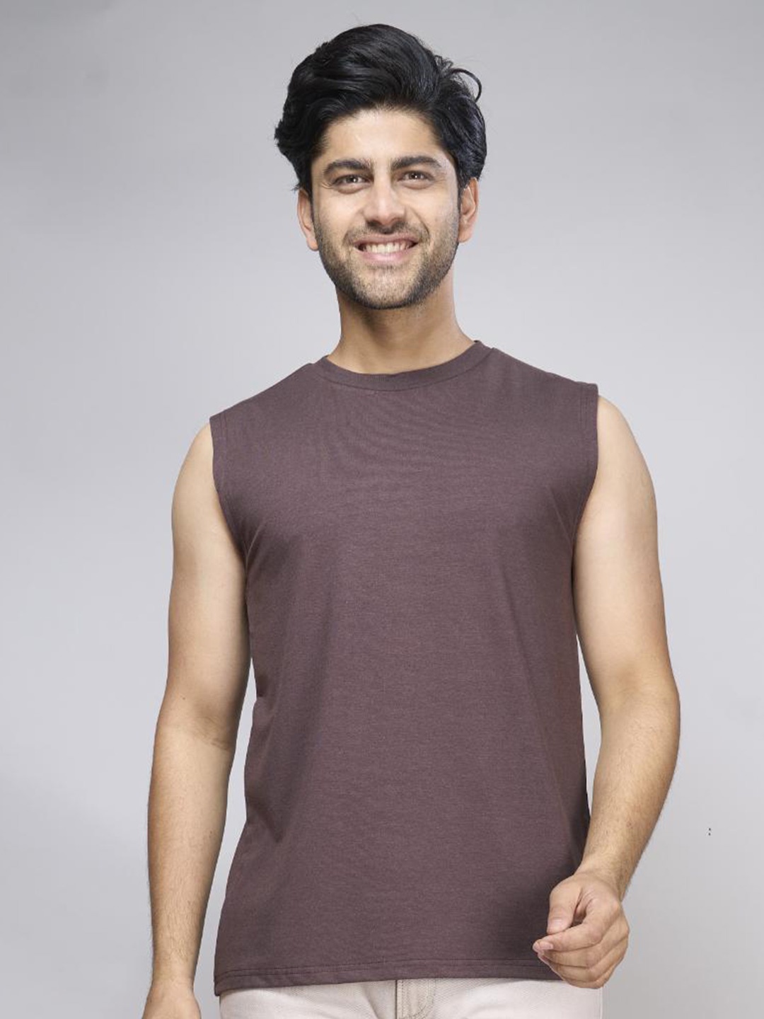 

INTERWOVE Round Neck Sleeveless Bamboo Slim Fit T-shirt, Brown