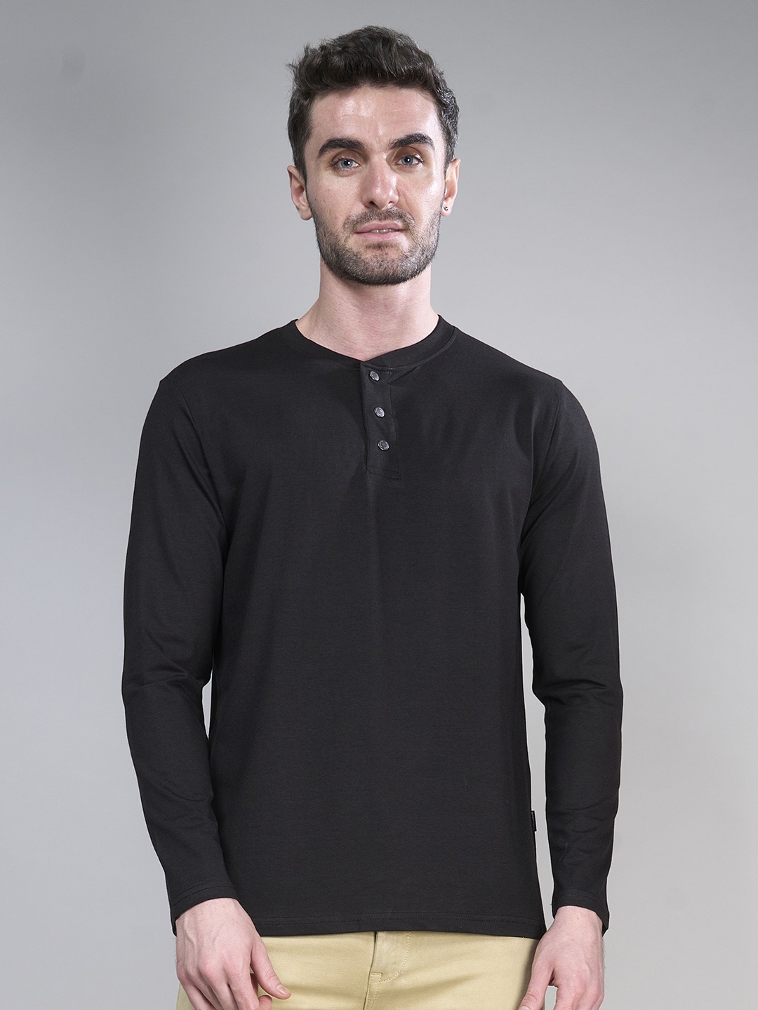 

INTERWOVE Henley Neck Bamboo Cotton Slim Fit T-shirt, Black