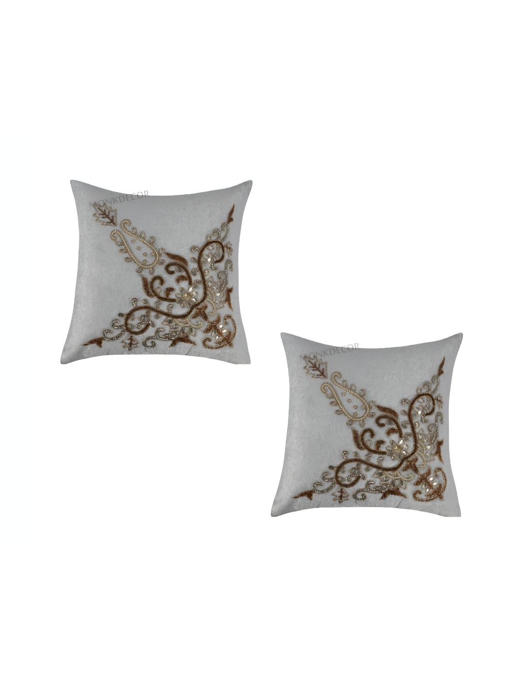 

MONKDECOR White & Brown 2 Pieces Geometric Velvet Square Cushion Covers