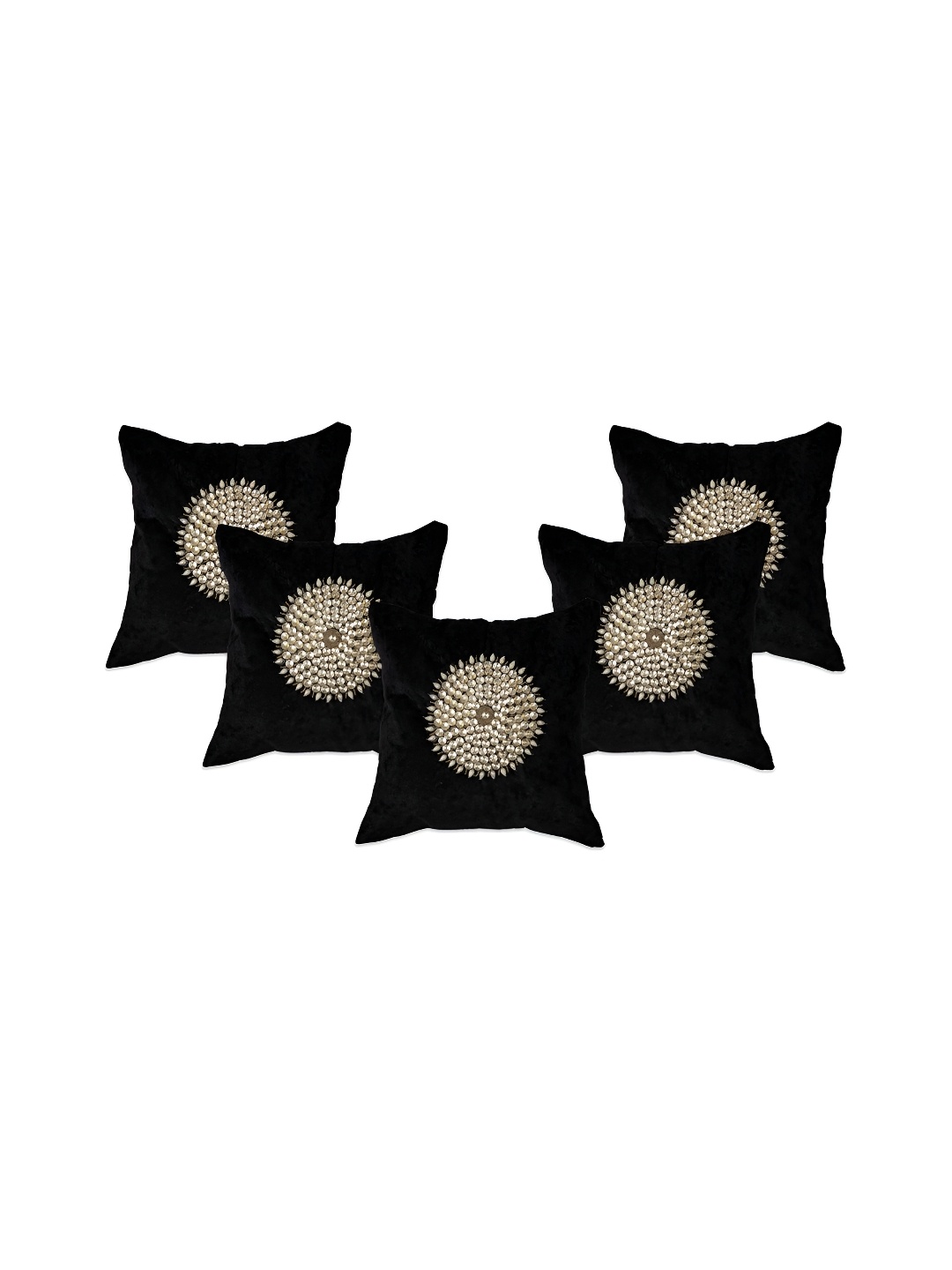 

MONKDECOR Black & Beige Set of 5 Geometric Velvet Square Cushion Covers