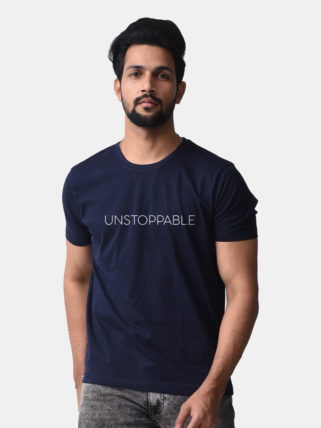 

Bloopers Store Typography Printed Cotton T-shirt, Navy blue