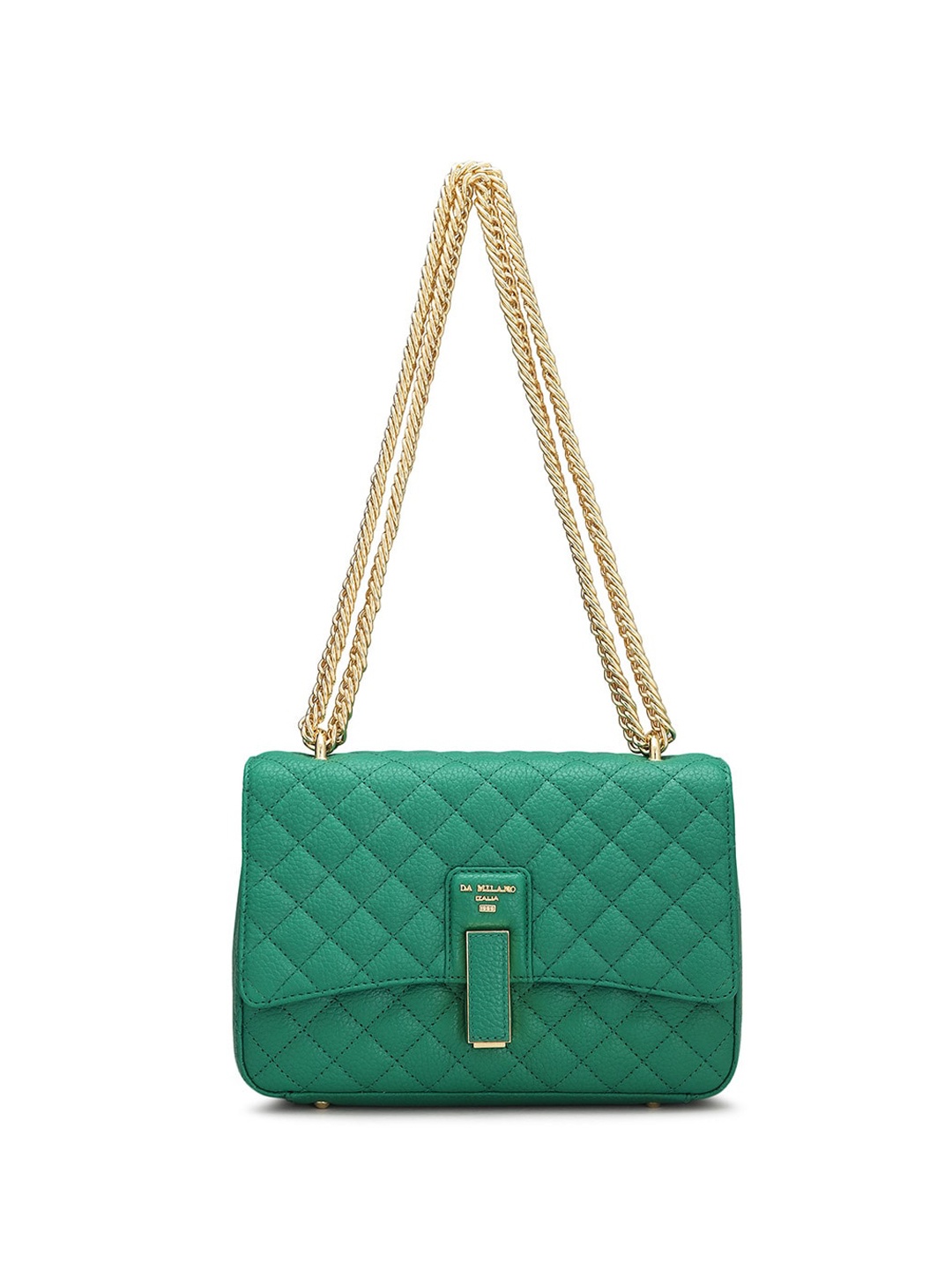 

Da Milano Geometric Textured Quilted Detailed Leather Structured Sling Bag, Green
