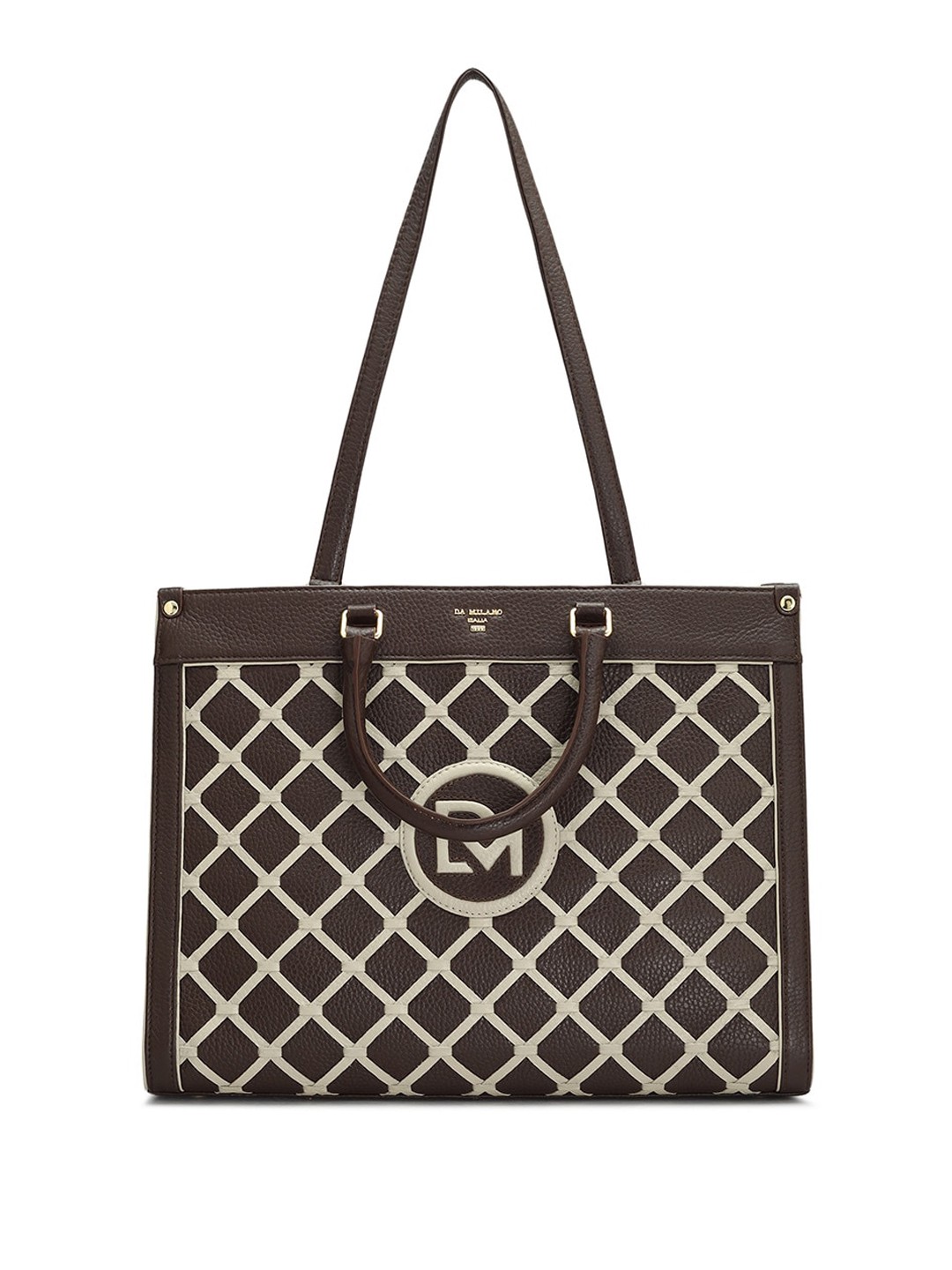 

Da Milano Geometric Textured Leather Structured Shoulder Bag, Brown