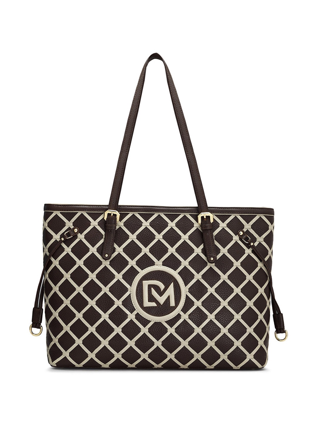 

Da Milano Geometric Leather Structured Shoulder Bag with Quilted, Brown