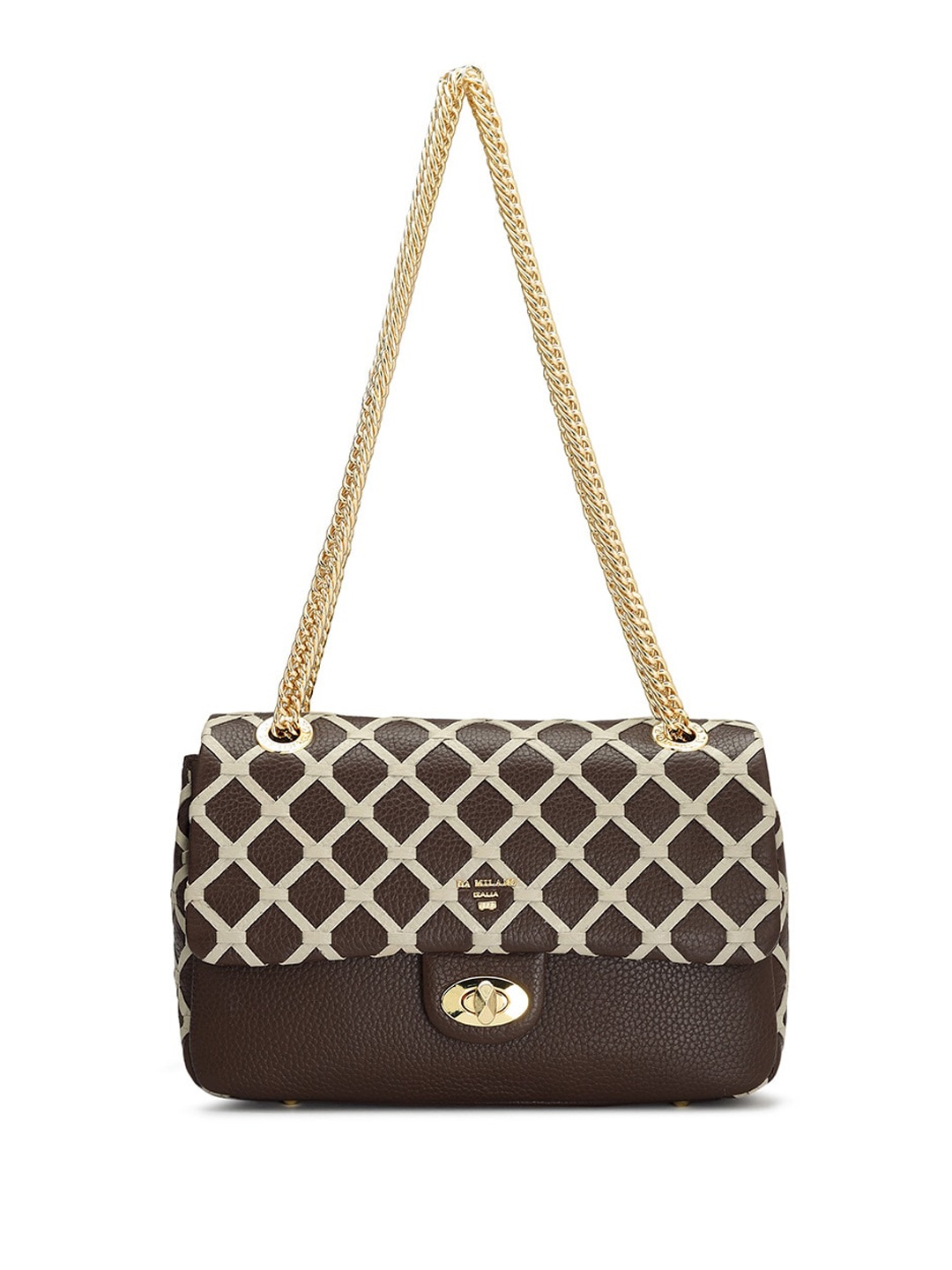 

Da Milano Geometric Printed Leather Shopper Sling Bag with Quilted, Brown